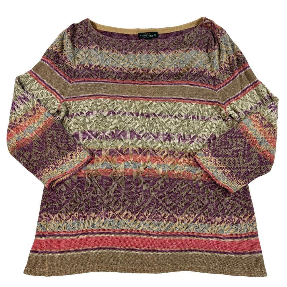 Lauren Ralph Lauren Southwestern Linen Cotton‎ Knit Sweater Top M Aztec Boho